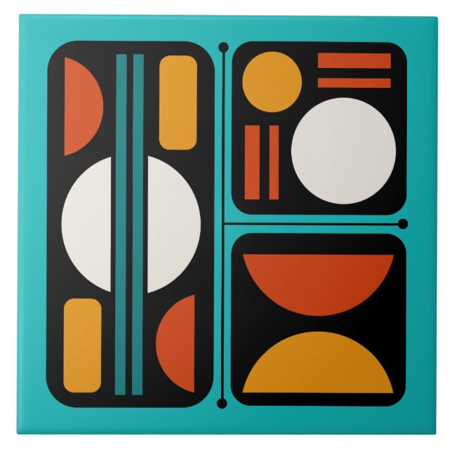 Geometric Abstrakt Retro Art Turcos Orange Kakelplatta (Framsidan)