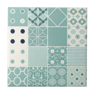 Geometric acqua grönt och white mönster kakelplatta