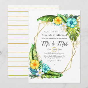 Geometric Aloha Tropical Summer Beach Wedding Inbjudningar