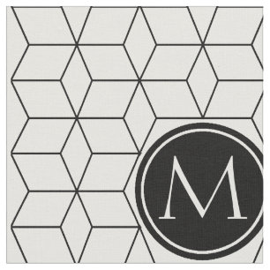Geometric and Monogrammed Mönster Black and White Tyg