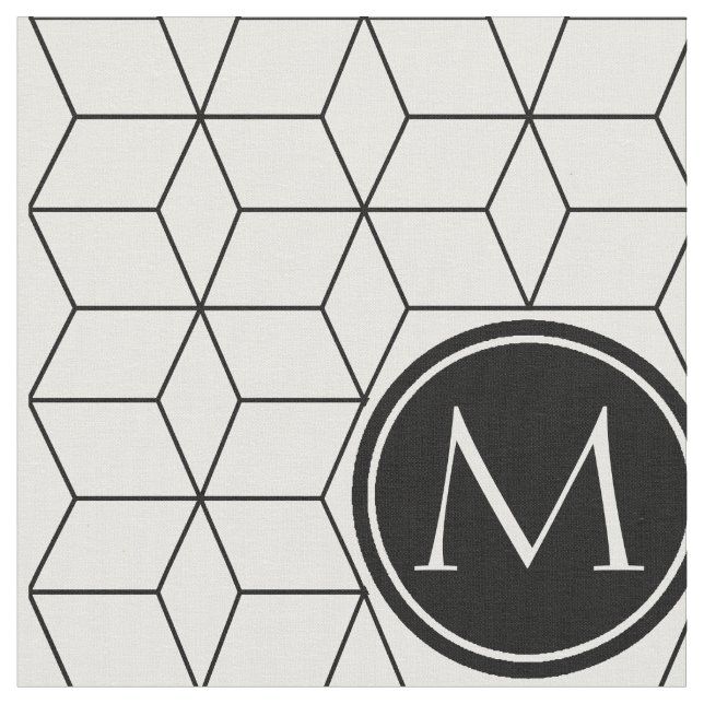 Geometric and Monogrammed Mönster Black and White Tyg (Närbild)