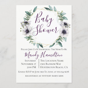 Geometric Anemone Eucalyptus Baby Shower Inbjudningar