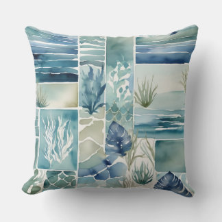 Geometric Aqua Flora Aquarelle Decor Kudde