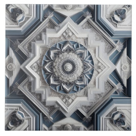 Geometric Art Deco All Grått Dusty Blue Benvit Kakelplatta