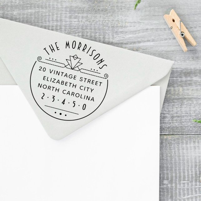 Geometric Art Deco Namn och Round Returadress Självfärgande Stämpel (Skapare uppladdad)