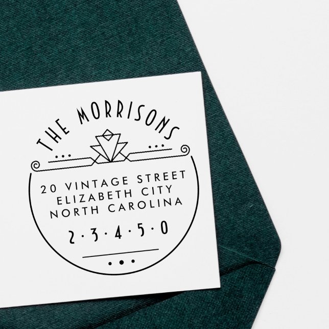 Geometric Art Deco Namn och Round Returadress Stämpel (Skapare uppladdad)