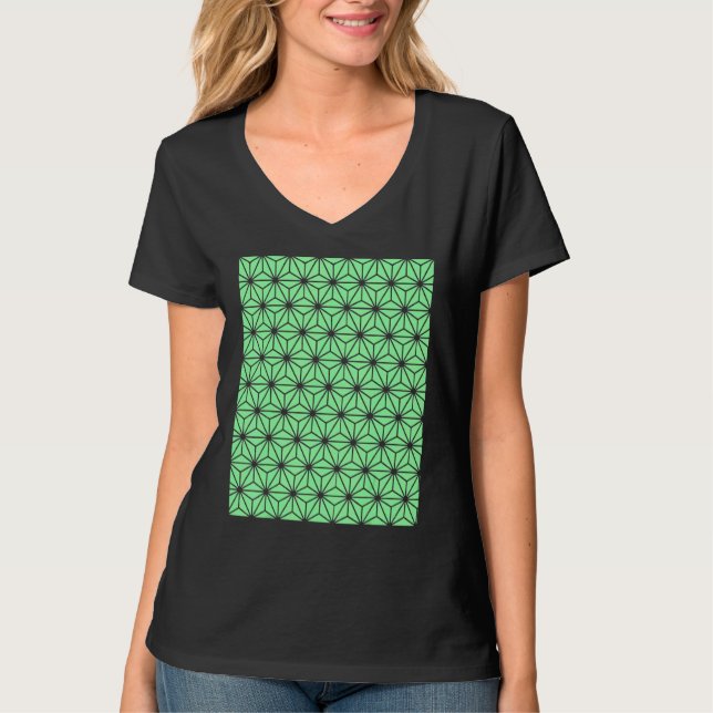 Geometric Art Deco Stil Triangles Mönster Grönt T Shirt (Framsida)