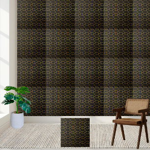 Geometric Art Deco Tile - Black and Guld Kakelplatta