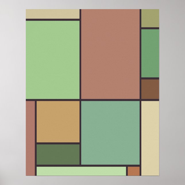 Geometric Art Earth Tones i Mondrian Stil Abstrakt Poster (Framsidan)