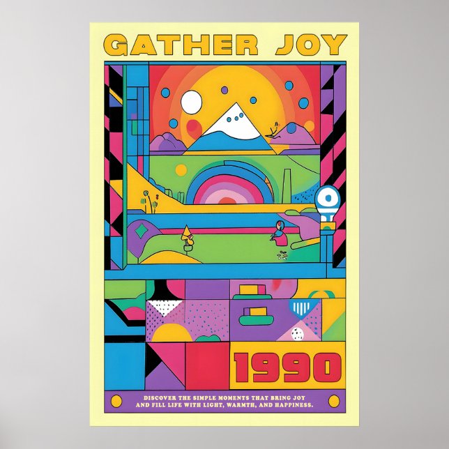 Geometric Art Print Retro 1990s Abstract Mountain Poster (Framsidan)