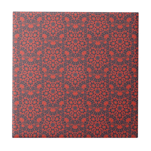Geometric art red mörk turkos kakelplatta (Framsidan)