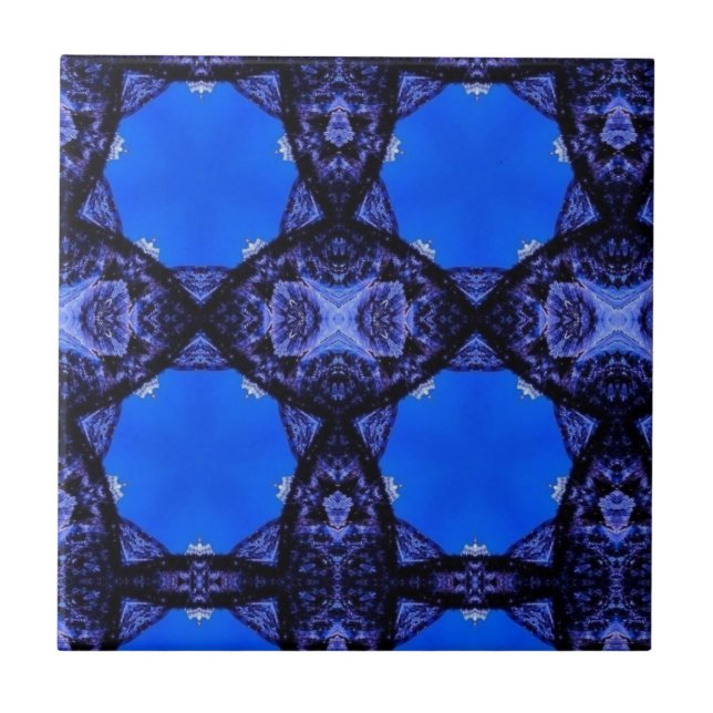 Geometric Art star blue mörk panel Kakelplatta (Framsidan)