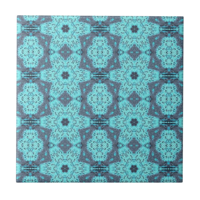 Geometric art teal aqua blue grönt star grått kakelplatta (Framsidan)