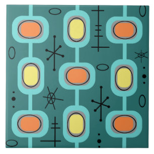 Geometric Art Teal för rumsålder Kakelplatta