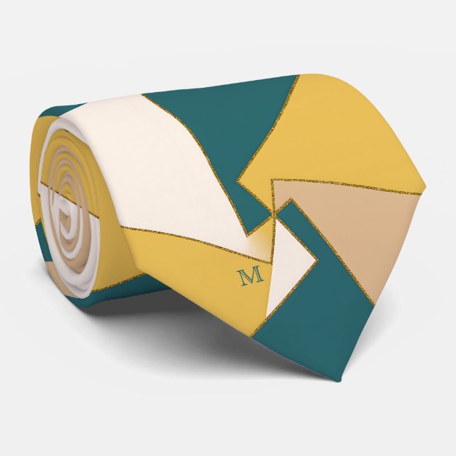 Geometric Artistic Modern Teal Guld Ivory Monogram Slips (Rullad)