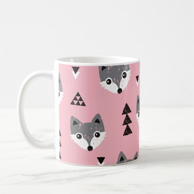 Geometric Baby Fox Woodland Mönster Kaffemugg (Vänster)