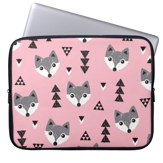 Geometric Baby Fox Woodland Mönster Laptop Fodral (Framsidan)