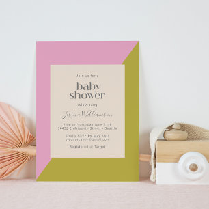 Geometric Baby Shower för modern Rosa och Grönt Inbjudningar