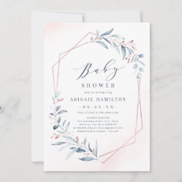 Geometric Baby Shower för Ro Guld Blue Greenery Ge Inbjudningar