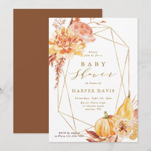 Geometric Baby Shower för Rustic Fall Blommigt Gul Inbjudningar