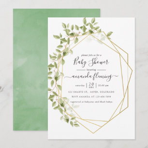 Geometric Baby Shower för vattenfärg Greenery Geom Inbjudningar
