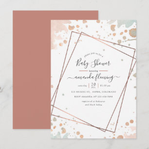 Geometric Baby Shower ro Guld & Rosa Paint Geomet Inbjudningar