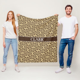 Geometric Beige Black Minimal Mönster Fleecefilt