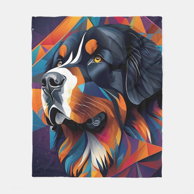 Geometric bernese Mounese hund Fleecefilt (Framsidan)