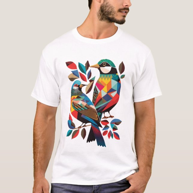 Geometric Bird Art Deco T Shirt (Framsida)