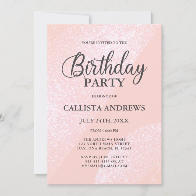 Geometric Birthday, modern Girly Rosa Glitter Inbjudningar (Framsida)