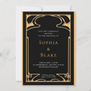Geometric Black and Guld Art Deco Bröllop Inbjudningar