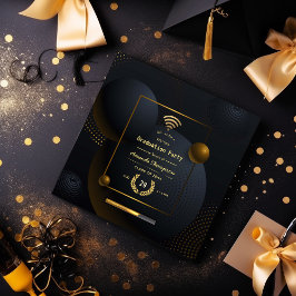 Geometric Black and Guld Virtuell Studentfest Inbjudningar