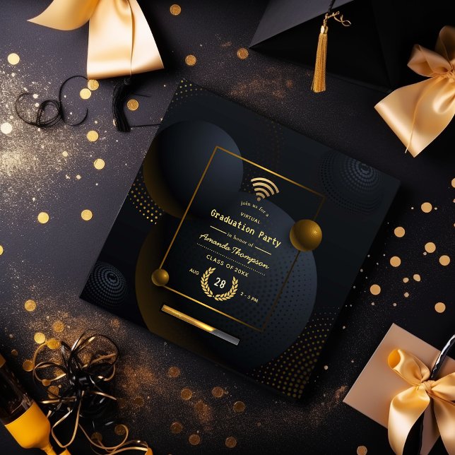 Geometric Black and Guld Virtuell Studentfest Inbjudningar (Skapare uppladdad)