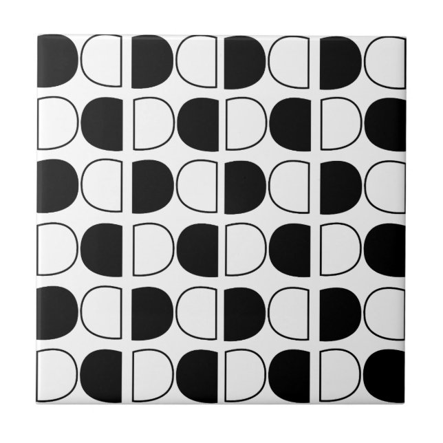 Geometric Black and White Half Circle Kakelplatta (Framsidan)