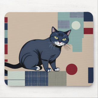 Geometric Black Cat Art Mouse Pad Musmatta