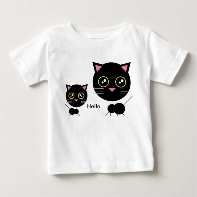 Geometric Black Cat Baby T-Shirt (Framsida)