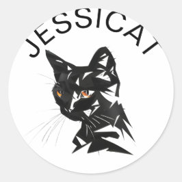 Geometric Black Cat Illustration Runt Klistermärke