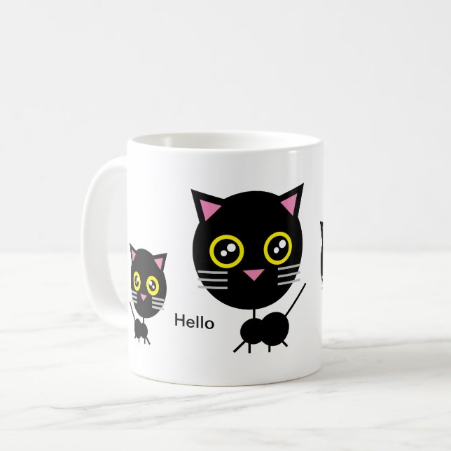 Geometric Black Cat Kaffemugg (Framsida vänster)