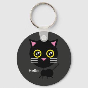 Geometric Black Cat Nyckelring