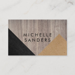 Geometric Black Faux Leather Wood Panel Visitkort