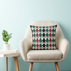 Geometric Black Grönt Red Argyle Geometric Kudde