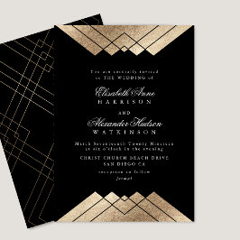 Geometric Black Guld Calligraphy Bröllop Inbjudningar