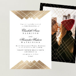 Geometric Black Guld Calligraphy Photo Bröllop Inbjudningar