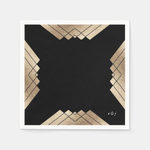 Geometric Black Guld Gatsby Bröllop Bord Napkins Pappersservett