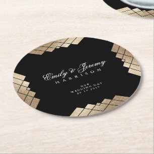 Geometric Black Guld Gatsby Bröllop Bord Underlägg