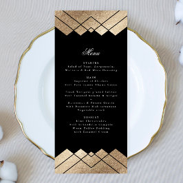 Geometric Black Guld Gatsby Bröllop Menu Meny