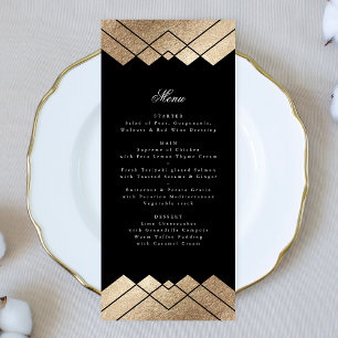 Geometric Black Guld Gatsby Bröllop Menu Meny