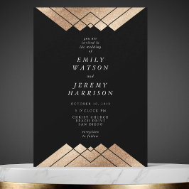 Geometric Black Guld Gatsby bröllopsinbjudan Inbjudningar