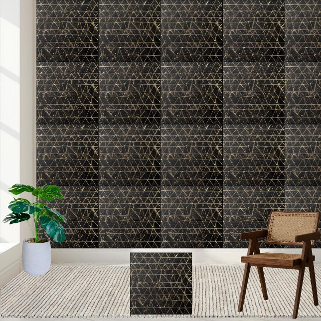 Geometric Black Guld Glitter - unik modern lyx Kakelplatta (Geometric Black Gold Glitter Unique Modern Luxury Ceramic Tile)