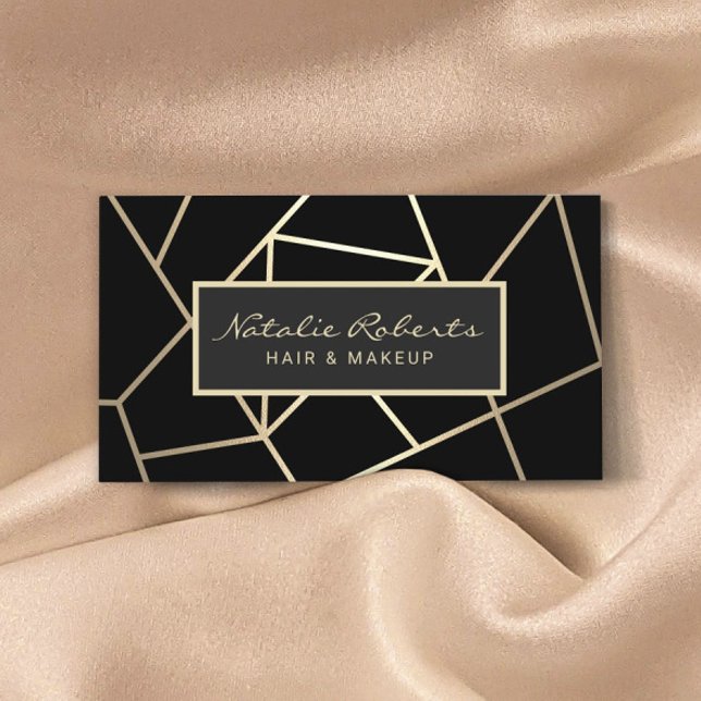 Geometric Black & Guld Hair Stylist Beauty Salon Visitkort (Skapare uppladdad)